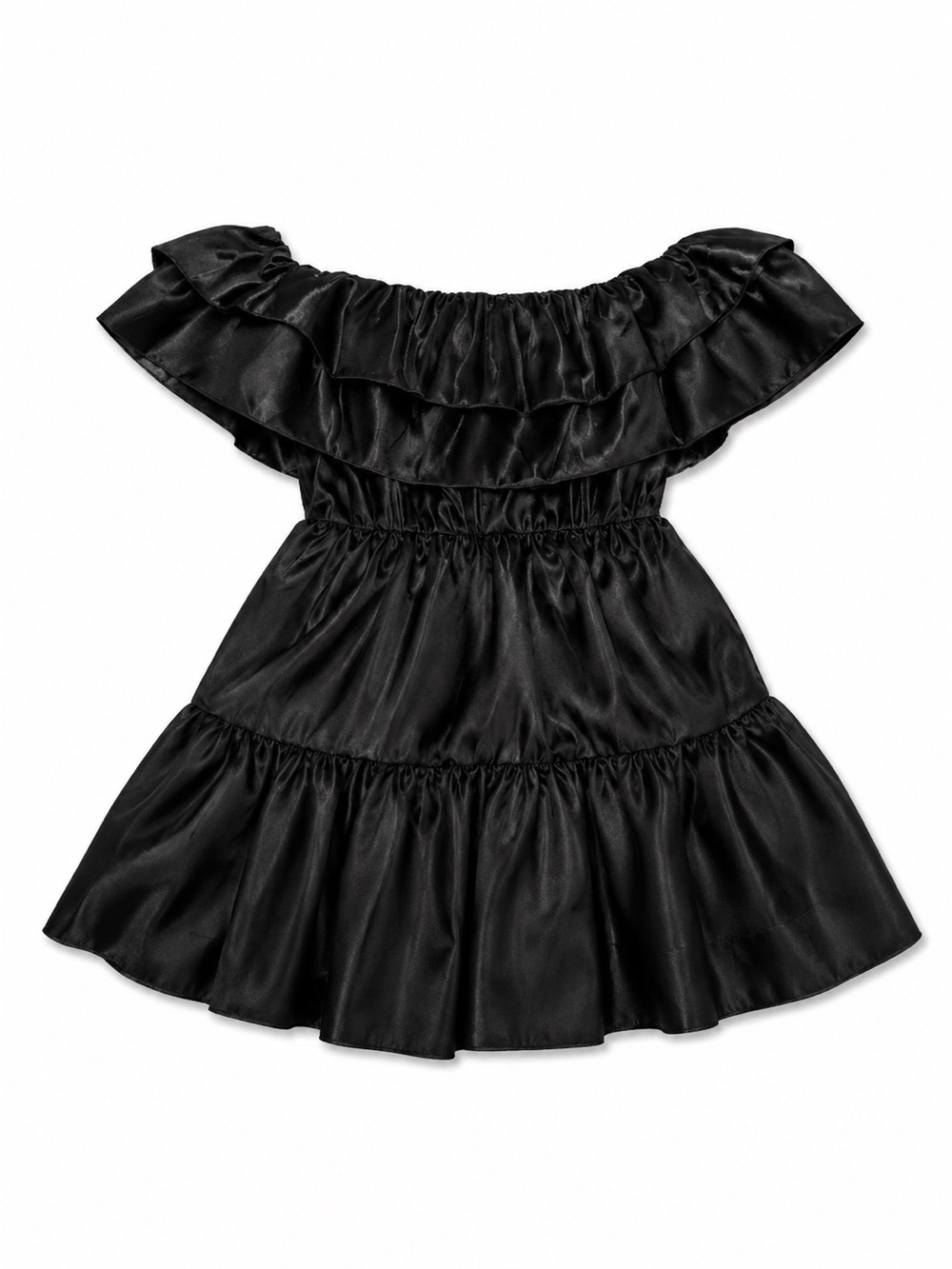 Black Off-Shoulder Ruffle Tiered Mini Dress